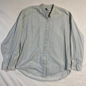 WilliWear Sport Button-Up Shirt Womens M Light Blue Pinstripes Long Sleeve